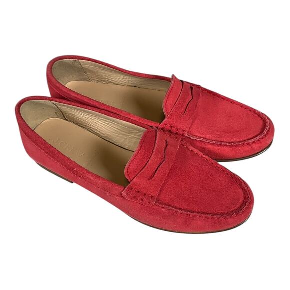 J.Crew Women’s Made in Italy Red Suede Leather Loafers Size 8 Preppy Casual Chic - Picture 6 of 10